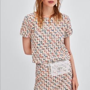 Zara Tweed T-Shirt Top